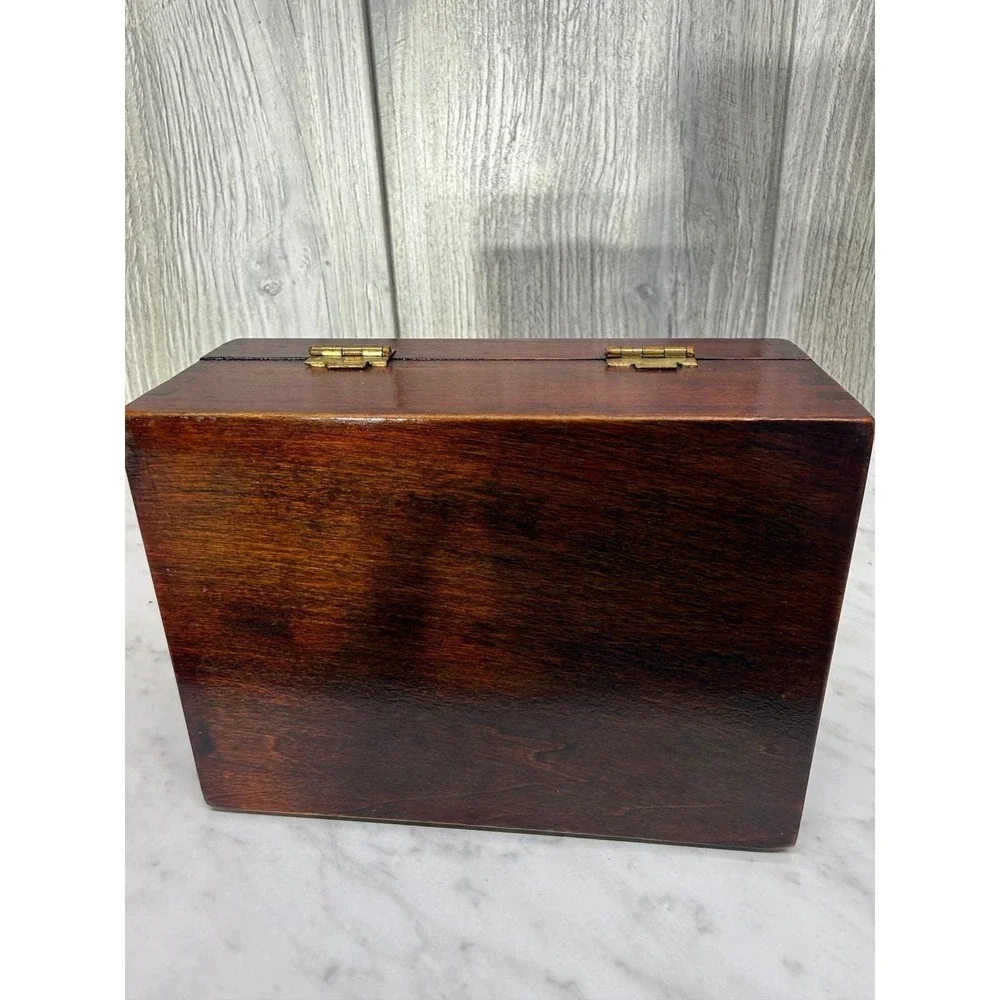 Vintage Hand Carved Wooden Trinket Box Geometric Starburst Design Dark Wood